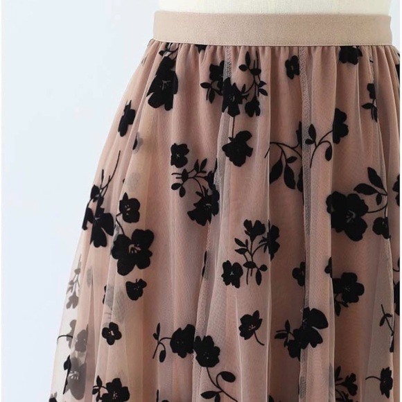 Floral Black and Caramel Women's Skirt - Picture 2 of 2